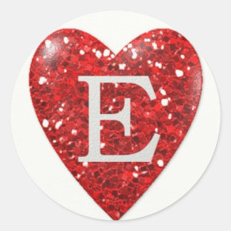 Sparkle Heart Letter E in RED Classic Round Sticker