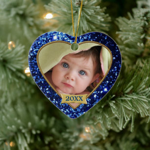Sparkle Hearts (blue) Photo Frame Ornament