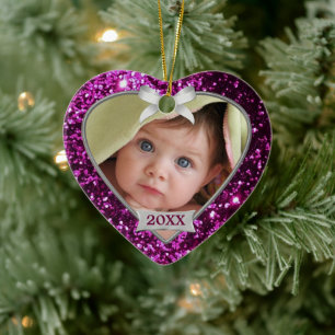 Sparkle Hearts (pink/silver) Photo Ornament