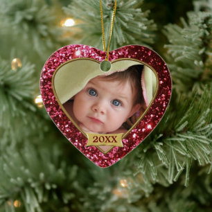 Sparkle Hearts (red) Photo Frame Ornament
