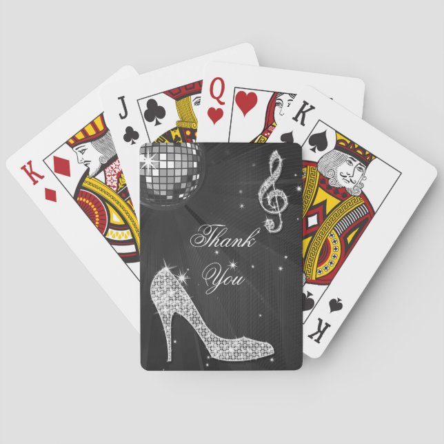 Sparkle Heels Black Disco Ball Birthday Thank You Playing Cards (Back)