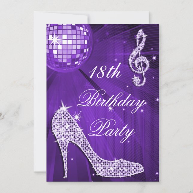Sparkle Heels Purple Disco Ball 18th Birthday Invitation (Front)