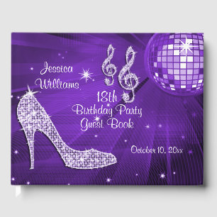 Sparkle Heels Purple Disco Ball Birthday Guest Book