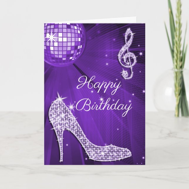 Sparkle Heels Purple Disco Ball Card (Front)
