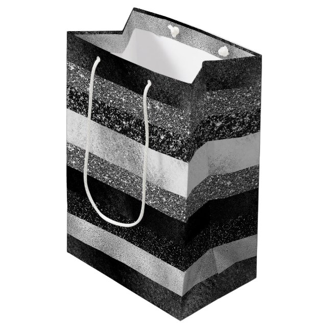 Sparkle in Silver and Black  Medium Gift Bag (Front Angled)