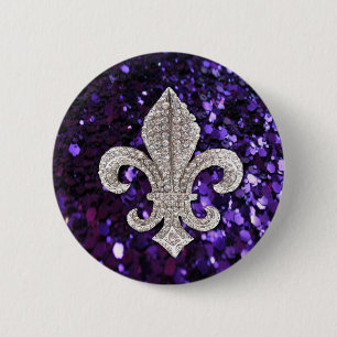 Sparkle jewel Fleur De Lis Sequins Purple 6 Cm Round Badge