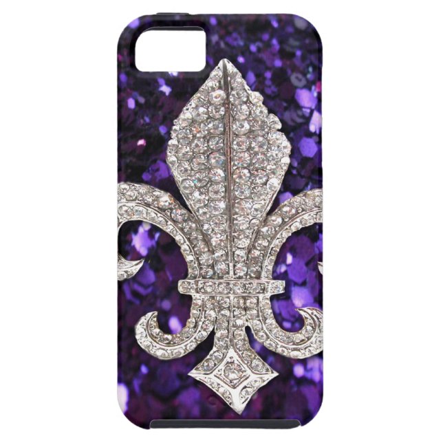 Sparkle jewel Fleur De Lis Sequins Purple Case-Mate iPhone Case (Back)
