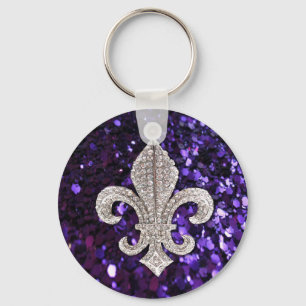 Sparkle jewel Fleur De Lis Sequins Purple Key Ring