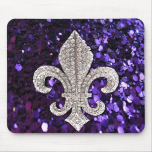 Sparkle jewel Fleur De Lis Sequins Purple Mouse Pad