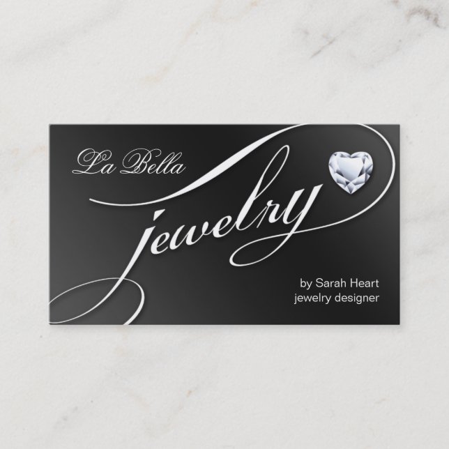Sparkle Jewellery Business Card Black White Heart (Front)