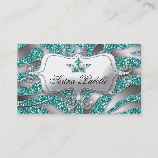 Sparkle Jewellery Business Card Zebra Crown Teal (Front)