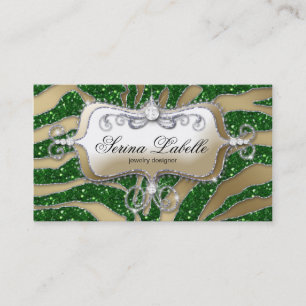 Sparkle Jewellery Business Card Zebra Gold Green 2