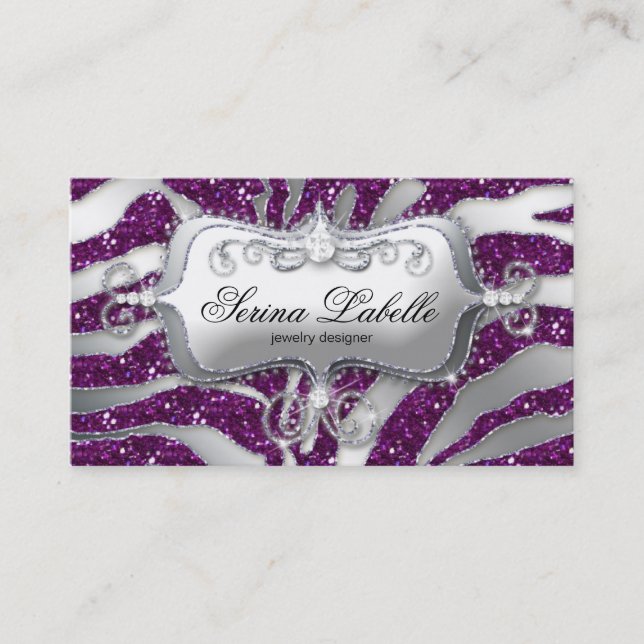 Sparkle Jewellery Business Card Zebra Silver Purpl (Front)