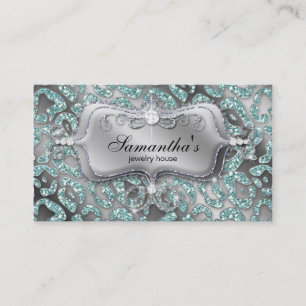 Sparkle Jewellery Business Card Zebra Teal Silver