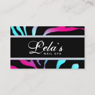 Sparkle Jewellery Zebra Nail Salon Blue Pink Business Card