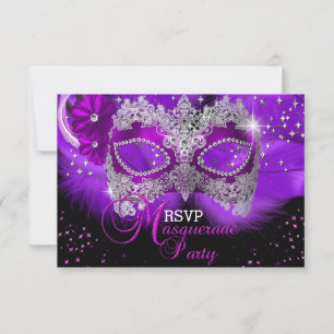 Sparkle Lace Mask Purple Masquerade RSVP Card