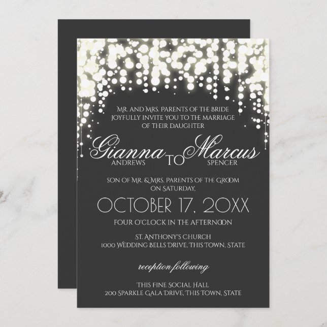 Sparkle Lights Gala Wedding Invitation (Front/Back)