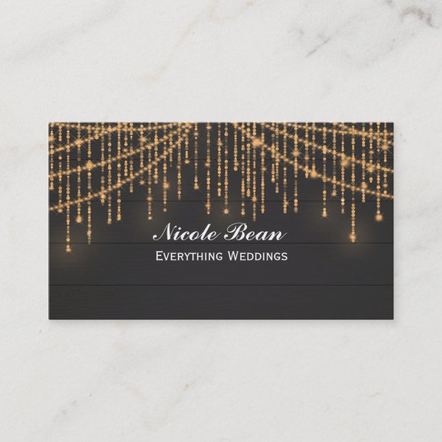 Sparkle Lights Rustic Wood Glam Chic Business Card (Front)