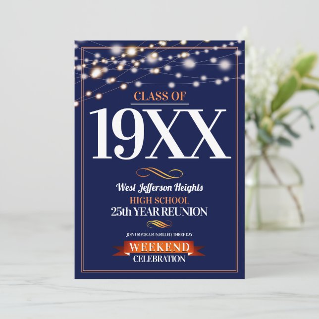 Sparkle Lights School Colours Class Reunion Invitation (Standing Front)