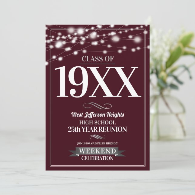 Sparkle Lights School Colours Class Reunion Invitation (Standing Front)