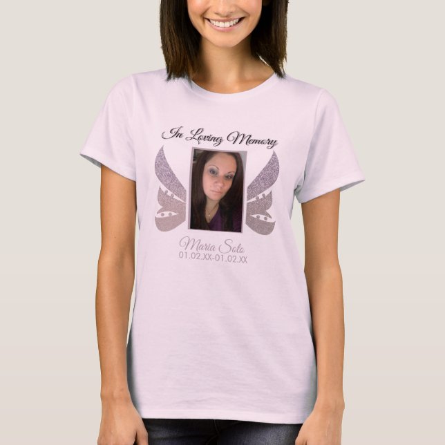Sparkle Memorial Funeral Burial Glitter Wing Pink  T-Shirt (Front)