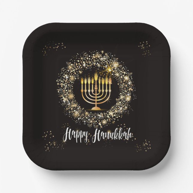 Sparkle Menorah Hanukkah Paper Plate (Front)