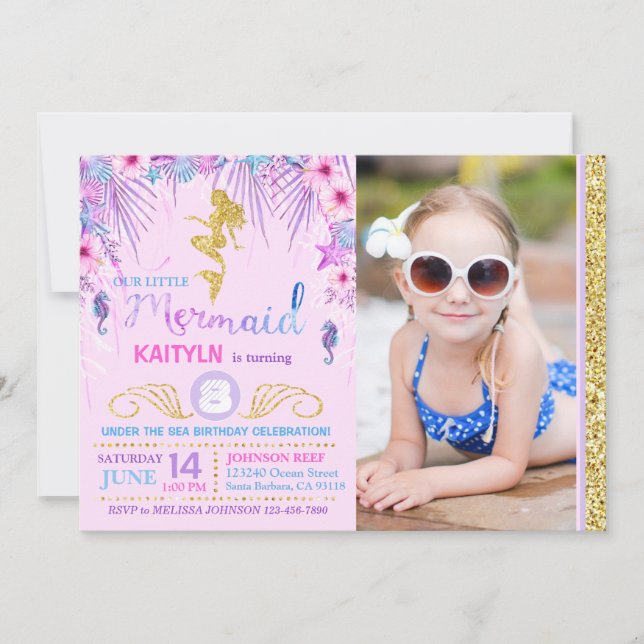 Sparkle Mermaid Under the Sea Birthday Invitation (Front)