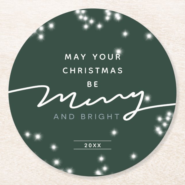 Sparkle Merry and Bright Christmas Round Paper Coaster (Front)