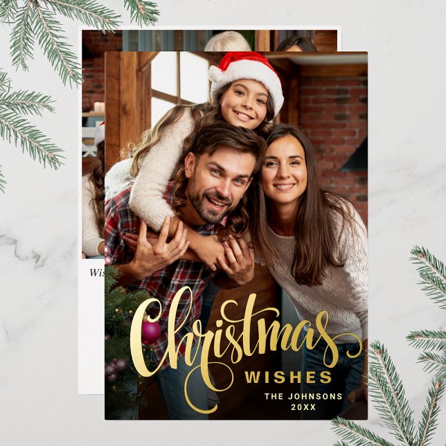 Sparkle Merry Christmas 2 PHOTO Greeting Gold (Customizable Christmas holiday greeting photo card with real foil print.)