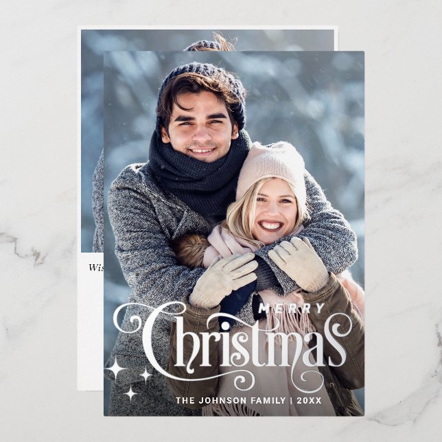 Sparkle Merry Christmas 2 PHOTO Greeting Silver (Front/Back)