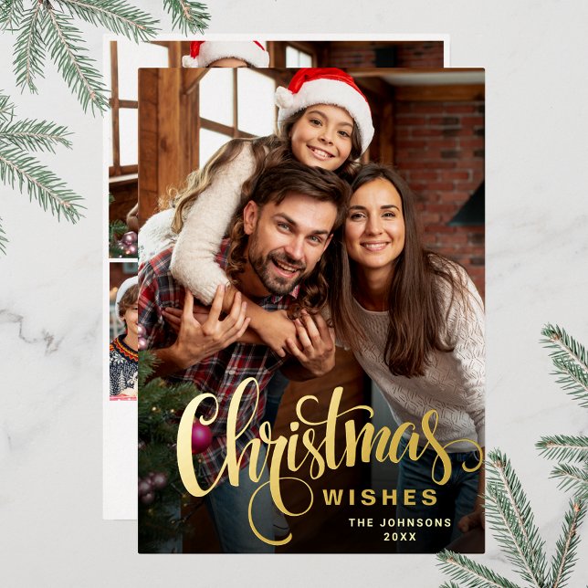 Sparkle Merry Christmas 4 PHOTO Greeting Gold (Customizable Christmas holiday greeting photo card with real foil print.)
