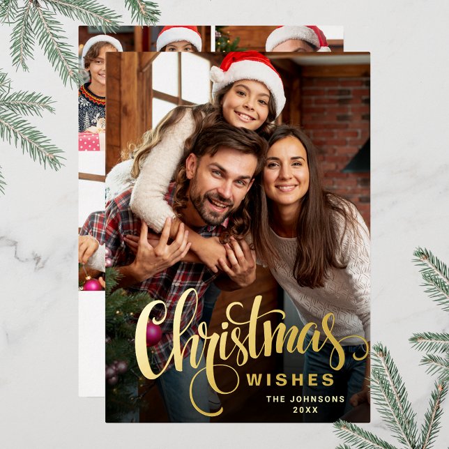 Sparkle Merry Christmas 5 PHOTO Greeting Gold (Customizable Christmas holiday greeting photo card with real foil print.)