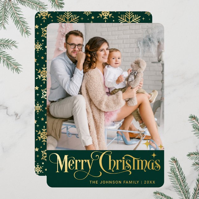 Sparkle Merry Christmas PHOTO Greeting Gold (PHOTO Sparkle Merry Christmas Greeting Foil Holiday Card)
