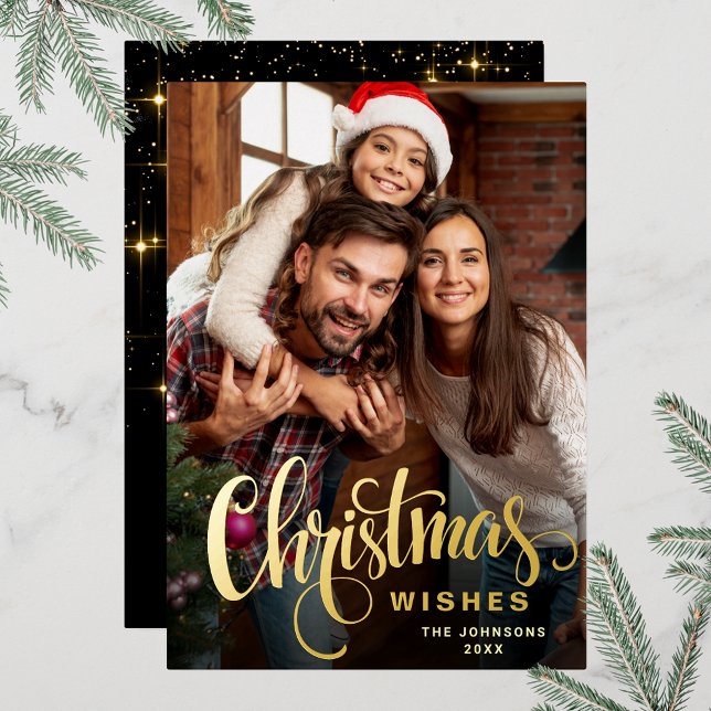Sparkle Merry Christmas PHOTO Greeting Gold (Customizable Christmas holiday greeting photo card with real foil print.)