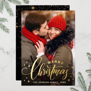 Sparkle Merry Christmas PHOTO Greeting Gold