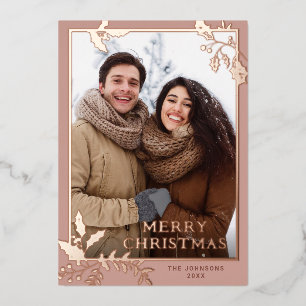 Sparkle Merry Christmas PHOTO Greeting Rose Gold