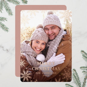 Sparkle Merry Christmas PHOTO Greeting Rose Gold