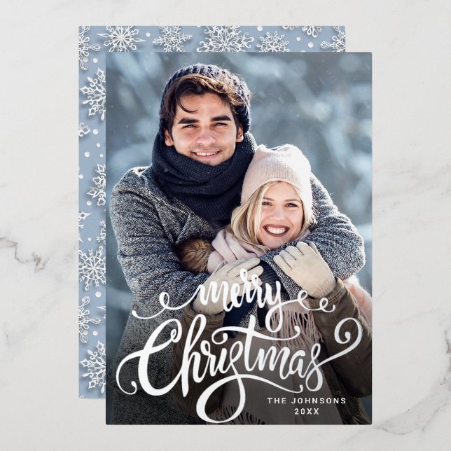 Sparkle Merry Christmas PHOTO Greeting Silver (Front/Back)