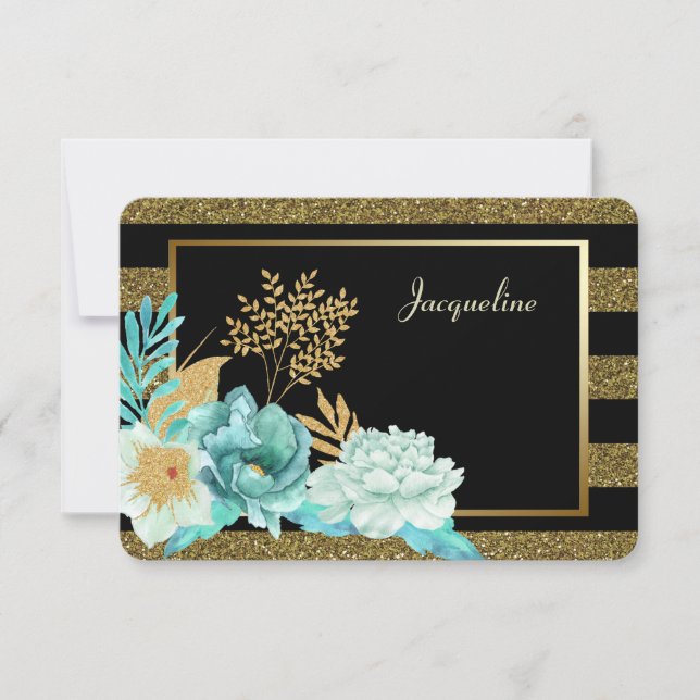 Sparkle Mint Gold Floral Bridesmaid Invitation (Front)