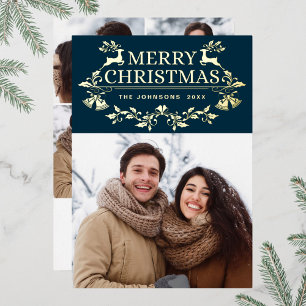 Sparkle Modern Christmas 5 PHOTO Greeting Gold