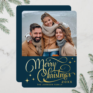 Sparkle Modern Christmas PHOTO Greeting Gold