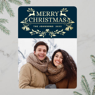 Sparkle Modern Christmas PHOTO Greeting Gold