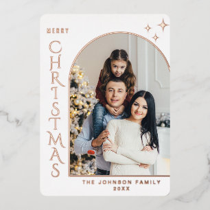 Sparkle Modern Christmas PHOTO Greeting Rose Gold