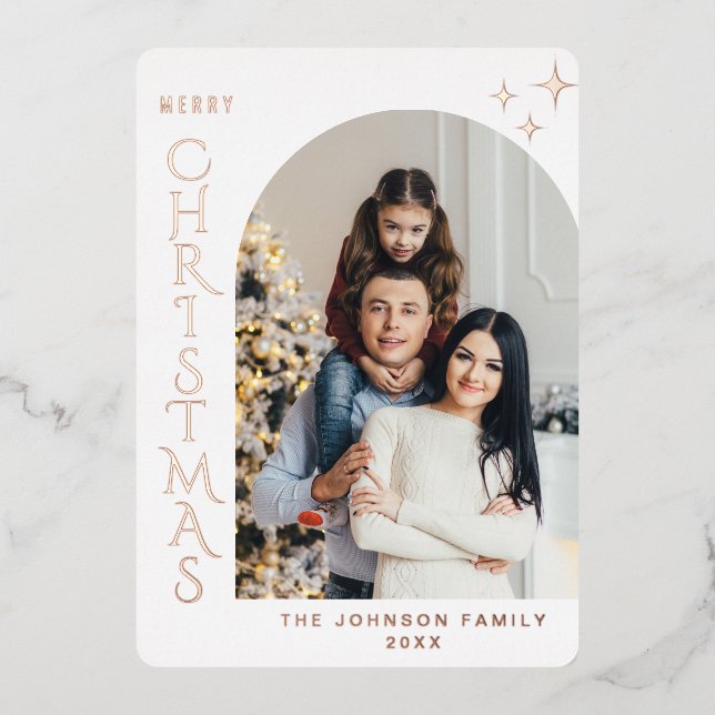 Sparkle Modern Christmas PHOTO Greeting Rose Gold (Front)