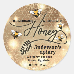 Sparkle modern elegant honey bees honey jar label
