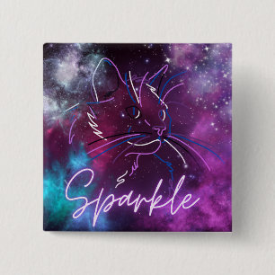Sparkle- neon galaxy cat button