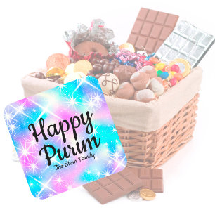 Sparkle Pastel Happy Purim Square Sticker