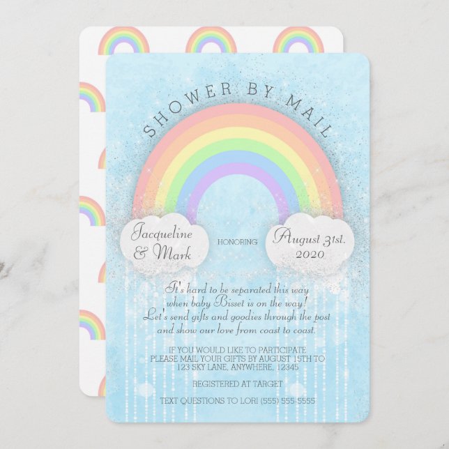 Sparkle Pastel Rainbow Shower By Mail Invitation (Front/Back)