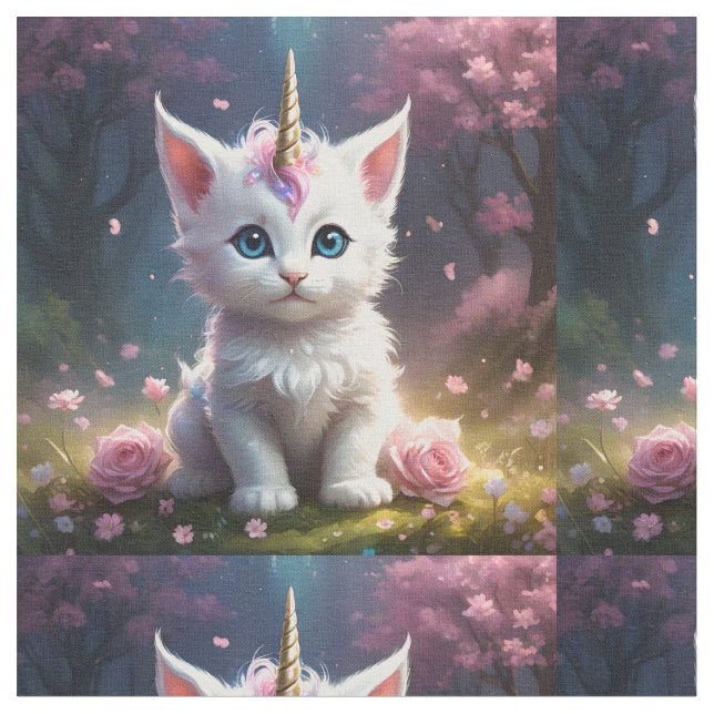 "Sparkle Paws: The Enchanting Unicorn Kitten" Fabric (Close Up)