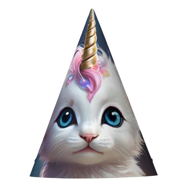 "Sparkle Paws: The Enchanting Unicorn Kitten" Party Hat (Front)